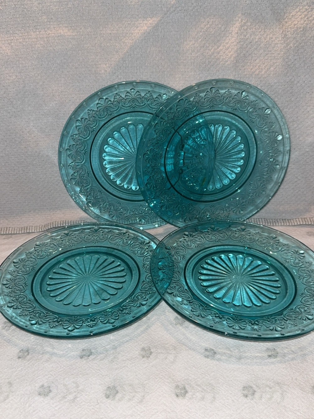 Vintage-Style Teal Glass Dessert Plate Set - 4 Pieces